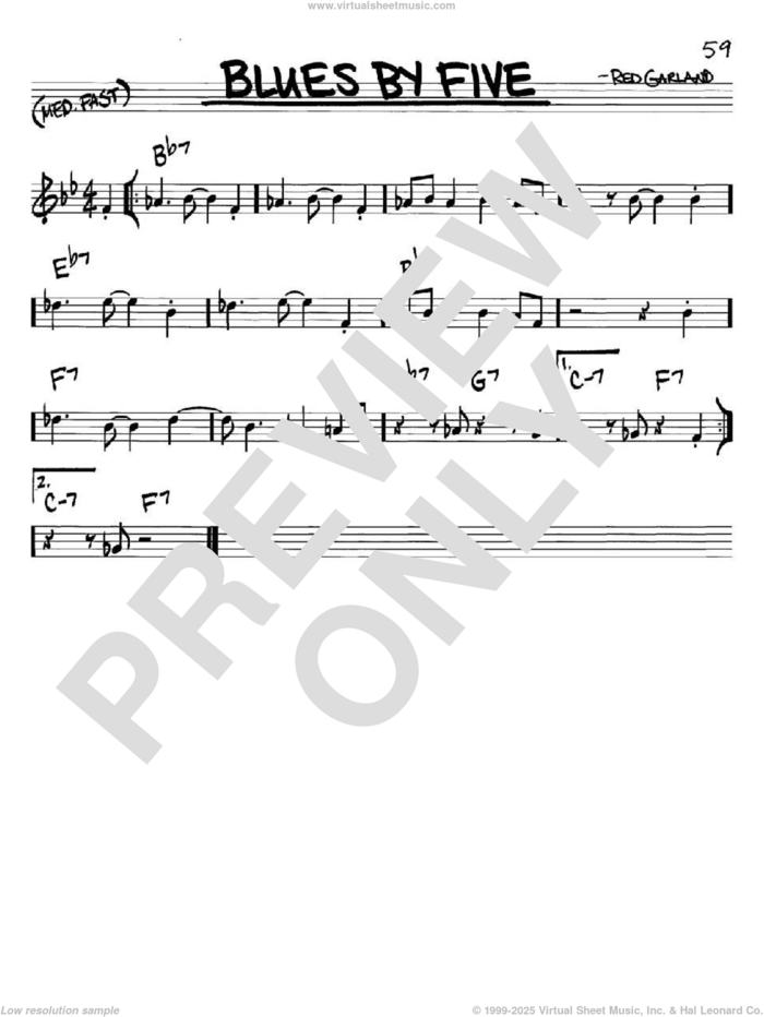 Blues By Five sheet music for voice and other instruments (in C) by Miles Davis and Red Garland, intermediate skill level