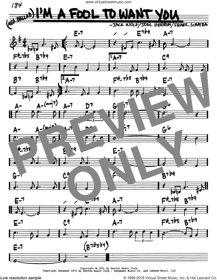 I'm A Fool To Want You sheet music for voice and other instruments (in C) by Frank Sinatra, Jack Wolf and Joel Herron, intermediate skill level
