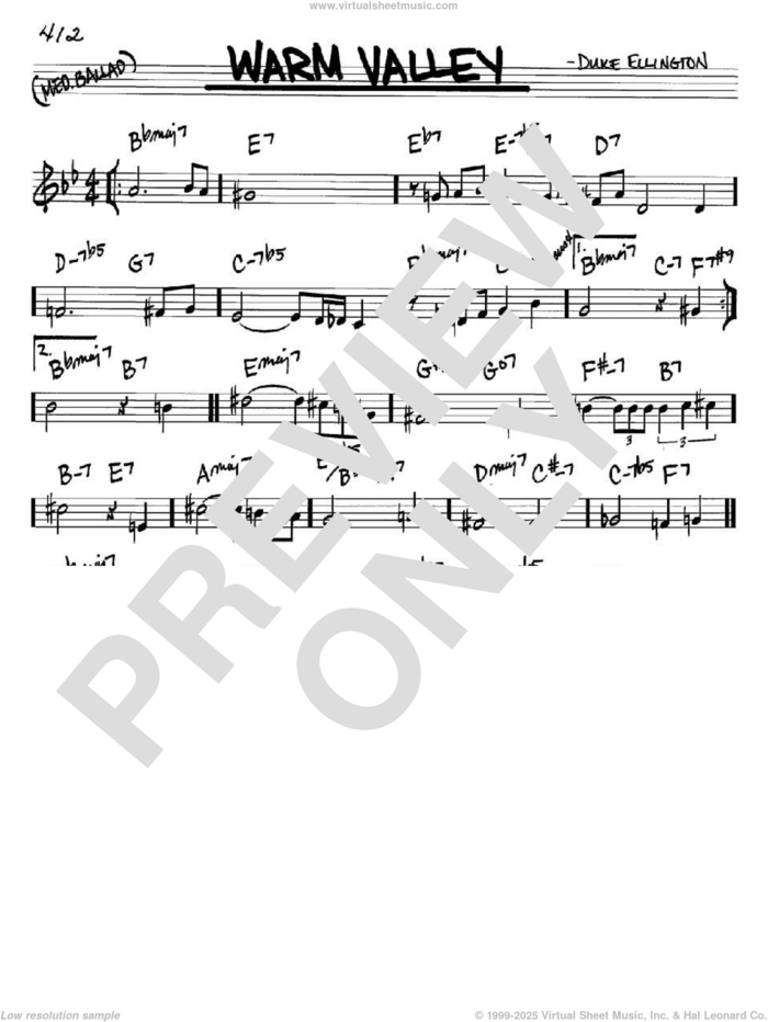 Warm Valley sheet music for voice and other instruments (in C) by Duke Ellington, intermediate skill level