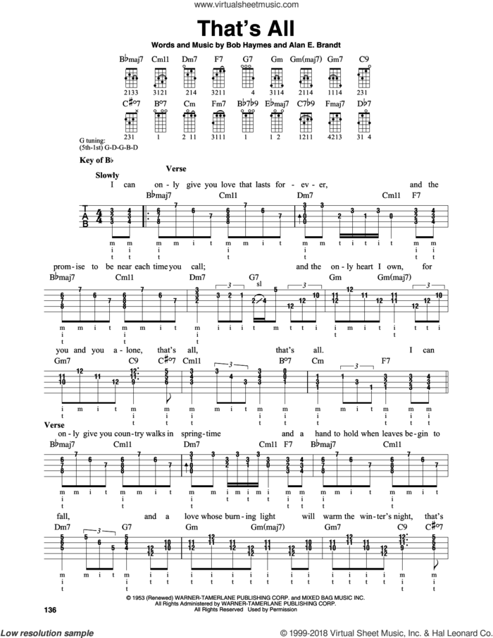 That's All sheet music for banjo solo by Alan E. Brandt and Bob Haymes, intermediate skill level
