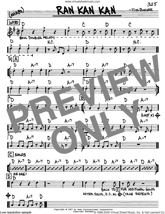 Ran Kan Kan sheet music for voice and other instruments (in C) by Tito Puente, intermediate skill level