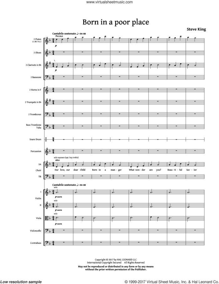 Born in a Poor Place (COMPLETE) sheet music for orchestra/band by Steve King, intermediate skill level