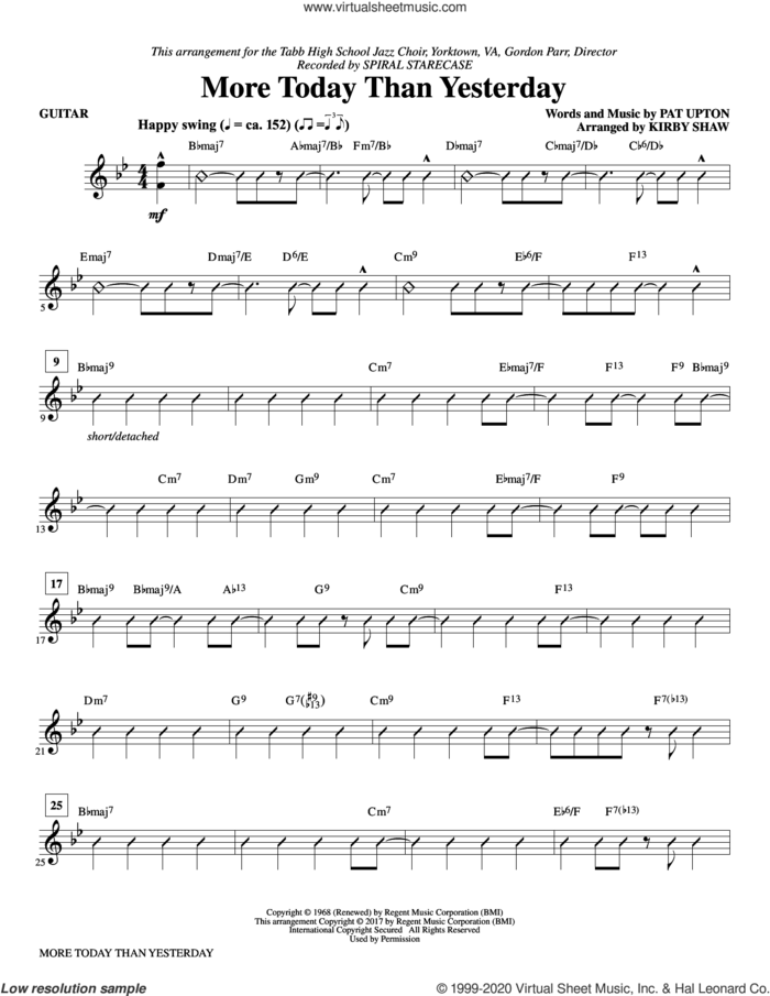 More Today Than Yesterday (complete set of parts) sheet music for orchestra/band by Kirby Shaw, Pat Upton and Spiral Starecase, intermediate skill level
