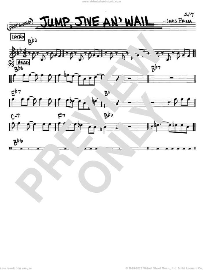 Jump, Jive An' Wail sheet music for voice and other instruments (in C) by Louis Prima, intermediate skill level