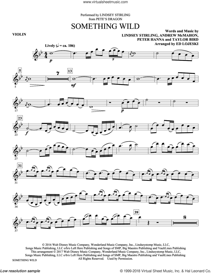 Something Wild (arr. Ed Lojeski) (complete set of parts) sheet music for orchestra/band by Ed Lojeski, Andrew McMahon, Lindsey Stirling, Peter Hanna and Taylor Bird, intermediate skill level