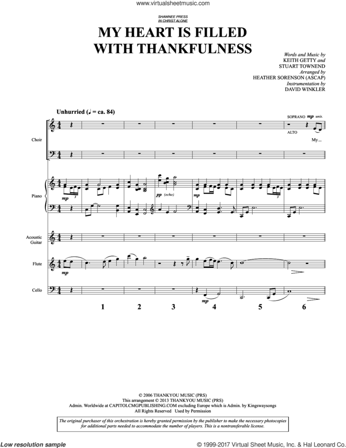 My Heart Is Filled with Thankfulness (COMPLETE) sheet music for orchestra/band by Heather Sorenson, Keith & Kristyn Getty, Keith Getty and Stuart Townend, intermediate skill level