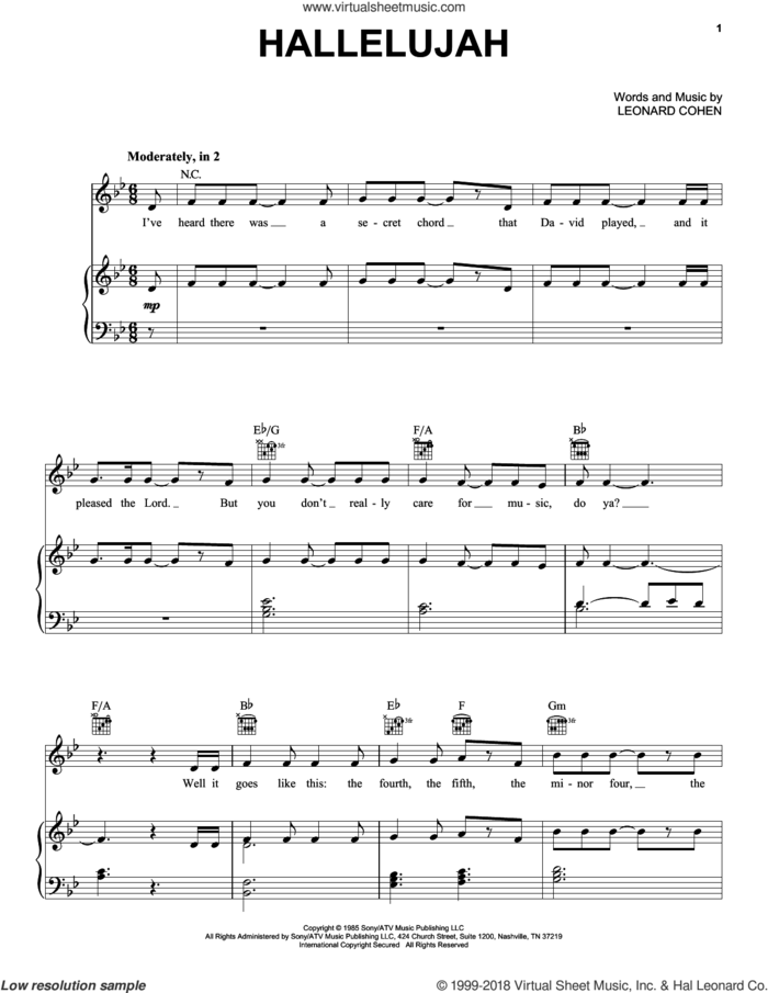 Hallelujah sheet music for voice, piano or guitar by Pentatonix, Justin Timberlake & Matt Morris featuring Charlie Sexton, Lee DeWyze and Leonard Cohen, intermediate skill level