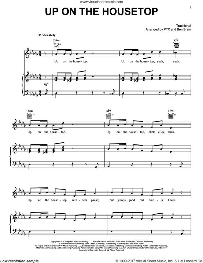 Up On The Housetop sheet music for voice, piano or guitar by Pentatonix and Miscellaneous, intermediate skill level