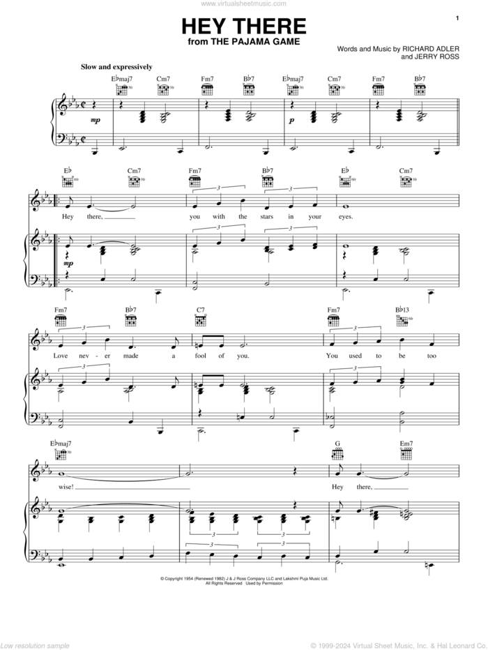Hey There sheet music for voice, piano or guitar by Adler & Ross, Jerry Ross and Richard Adler, intermediate skill level