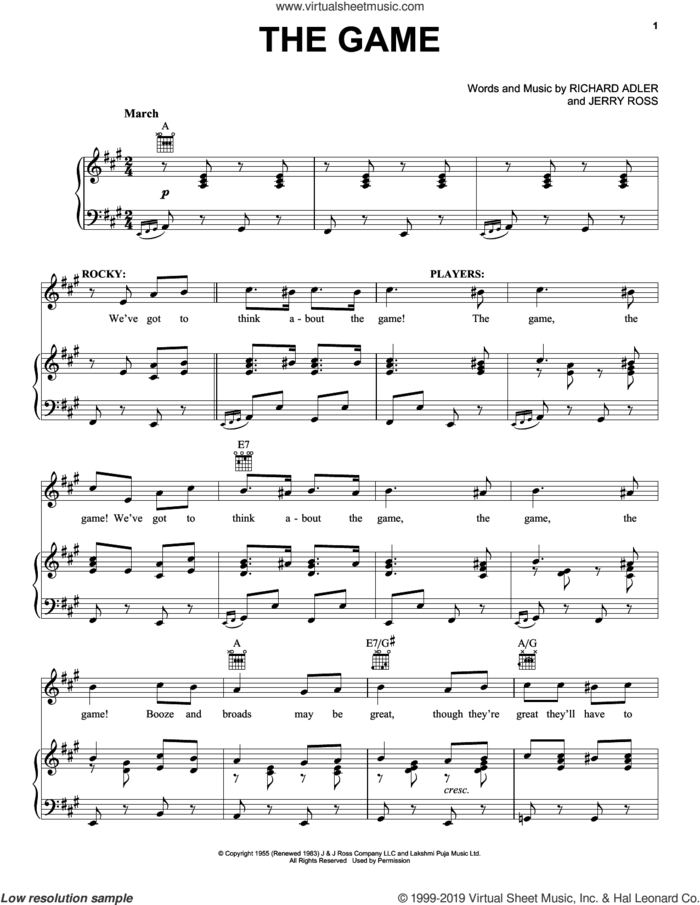 The Game sheet music for voice, piano or guitar by Adler & Ross, Jerry Ross and Richard Adler, intermediate skill level