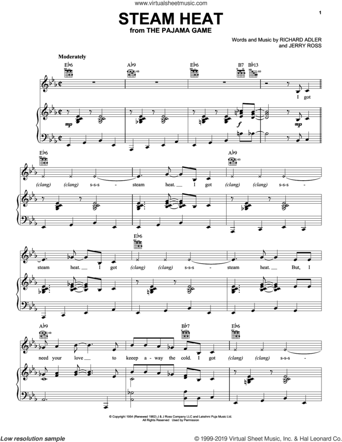 Steam Heat sheet music for voice, piano or guitar by Adler & Ross, Jerry Ross and Richard Adler, intermediate skill level