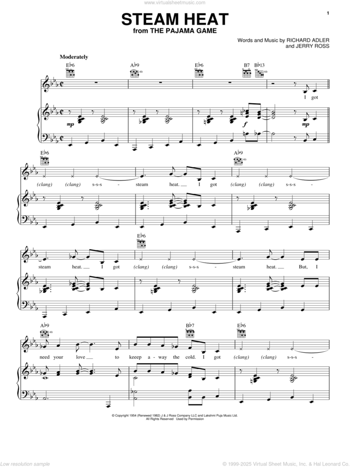 Steam Heat sheet music for voice, piano or guitar by Adler & Ross, Jerry Ross and Richard Adler, intermediate skill level