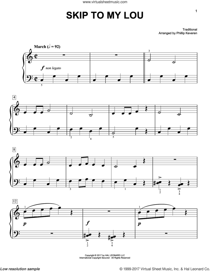Skip To My Lou [Classical version] (arr. Phillip Keveren) sheet music for piano solo by Phillip Keveren and Miscellaneous, easy skill level