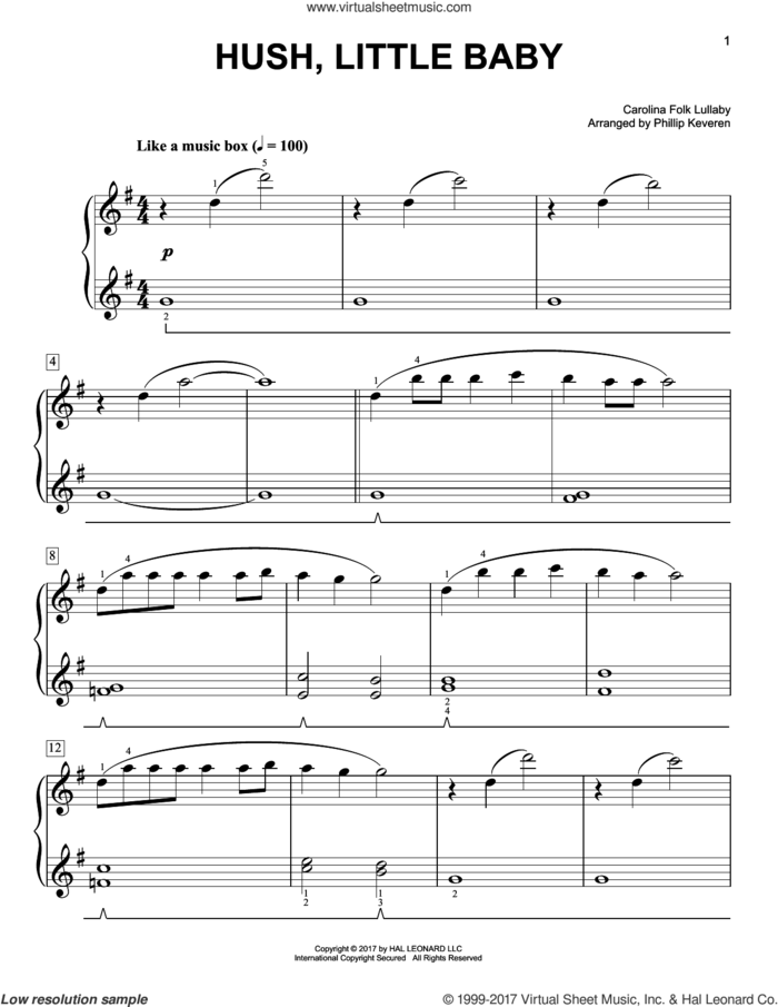 Hush, Little Baby [Classical version] (arr. Phillip Keveren) sheet music for piano solo by Carolina Folk Lullaby and Phillip Keveren, easy skill level