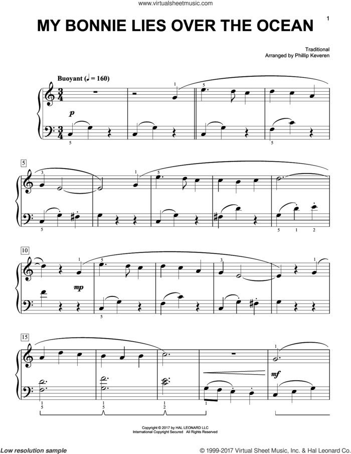 My Bonnie Lies Over The Ocean [Classical version] (arr. Phillip Keveren) sheet music for piano solo by Phillip Keveren and Miscellaneous, easy skill level