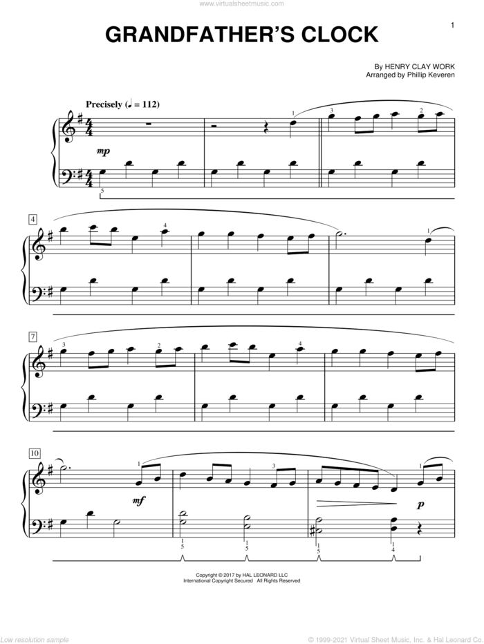 Grandfather's Clock [Classical version] (arr. Phillip Keveren) sheet music for piano solo by Henry Clay Work and Phillip Keveren, easy skill level