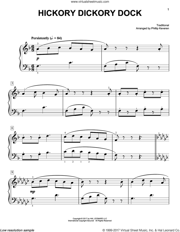 Hickory Dickory Dock [Classical version] (arr. Phillip Keveren) sheet music for piano solo by Phillip Keveren and Miscellaneous, easy skill level