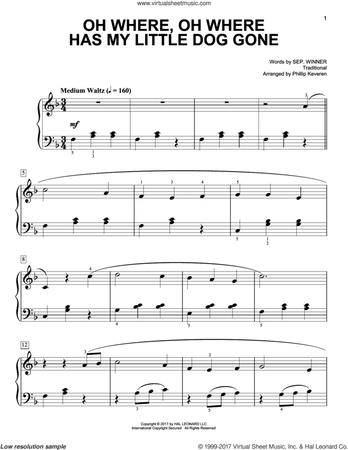 Oh Where, Oh Where Has My Little Dog Gone [Classical version] (arr. Phillip Keveren) sheet music for piano solo by Phillip Keveren and Miscellaneous, easy skill level