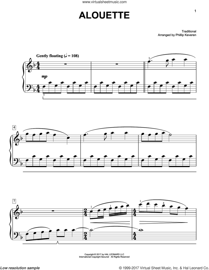 Alouette [Classical version] (arr. Phillip Keveren) sheet music for piano solo by Phillip Keveren and Miscellaneous, easy skill level