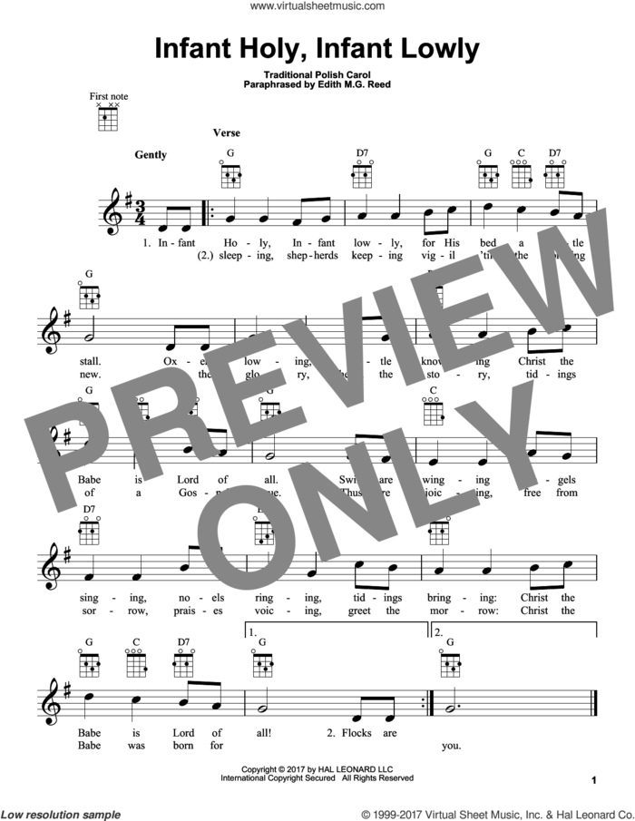 Infant Holy, Infant Lowly sheet music for ukulele by Edith M.G. Reed and Miscellaneous, intermediate skill level
