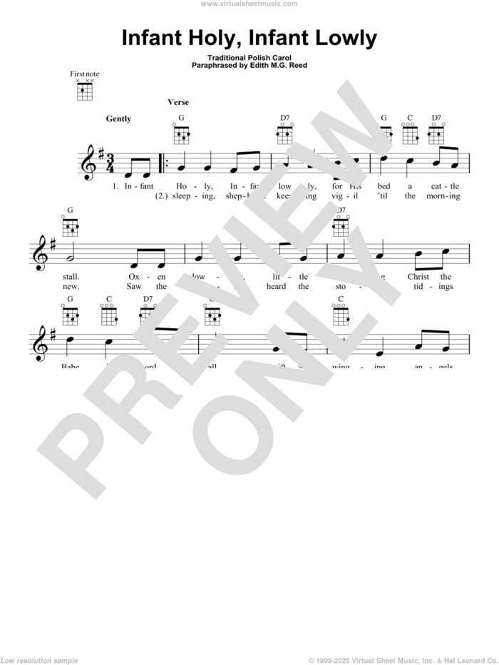 Infant Holy, Infant Lowly sheet music for ukulele by Edith M.G. Reed and Miscellaneous, intermediate skill level