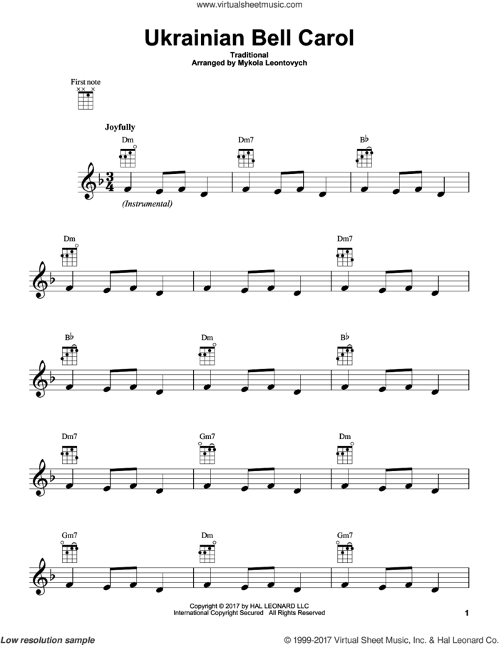 Ukrainian Bell Carol sheet music for ukulele, intermediate skill level
