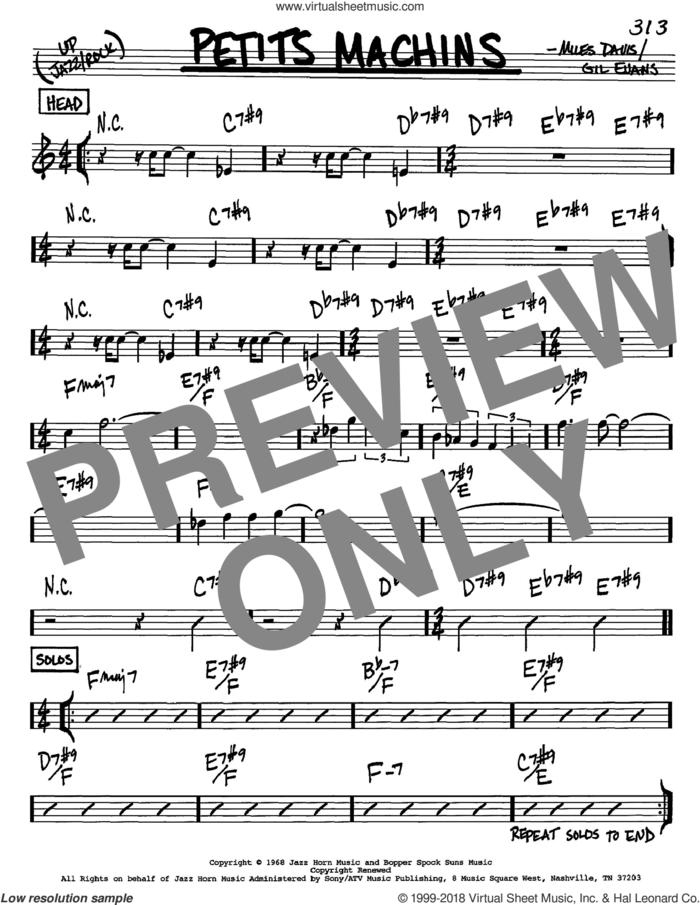 Petits Machins sheet music for voice and other instruments (in C) by Miles Davis and Gil Evans, intermediate skill level