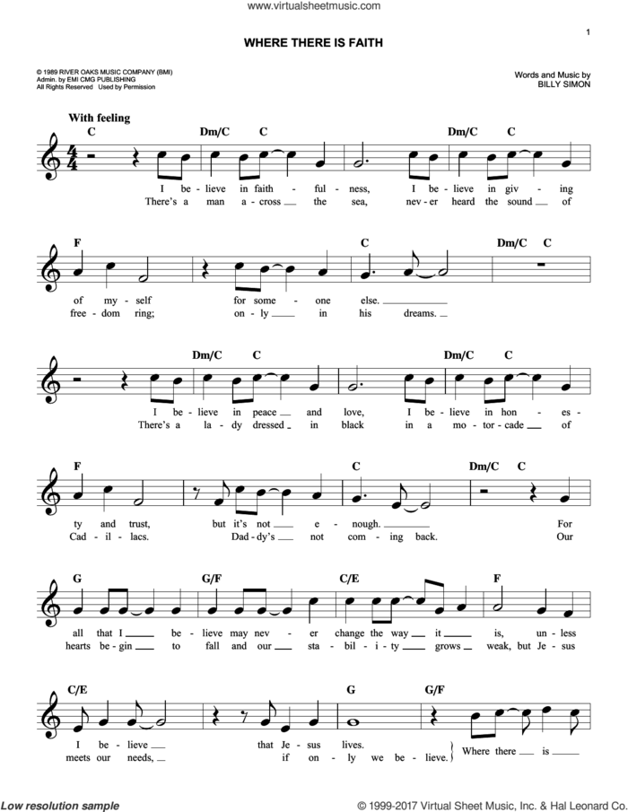 Where There Is Faith sheet music for voice and other instruments (fake book) by 4Him and Billy Simon, easy skill level
