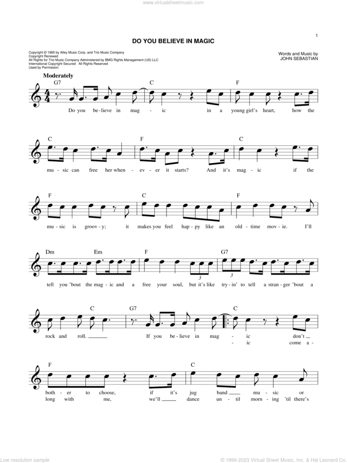 Do You Believe In Magic sheet music for voice and other instruments (fake book) by Lovin' Spoonful and John Sebastian, intermediate skill level