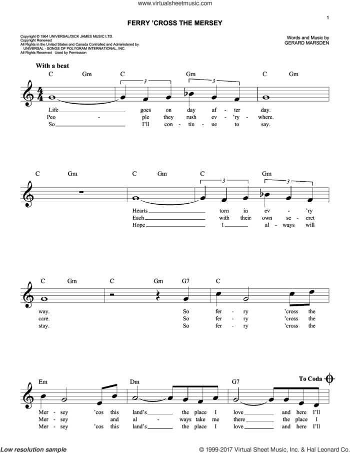 Ferry 'Cross The Mersey sheet music for voice and other instruments (fake book) by Gerry & The Pacemakers and Gerry Marsden, easy skill level