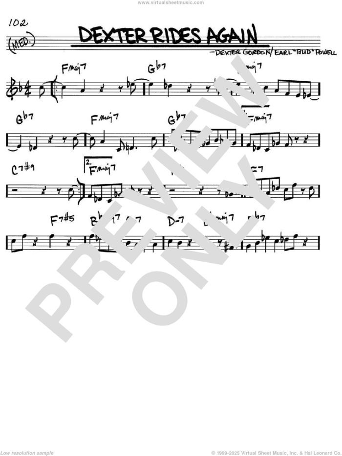 Dexter Rides Again sheet music for voice and other instruments (in C) by Dexter Gordon and Bud Powell, intermediate skill level