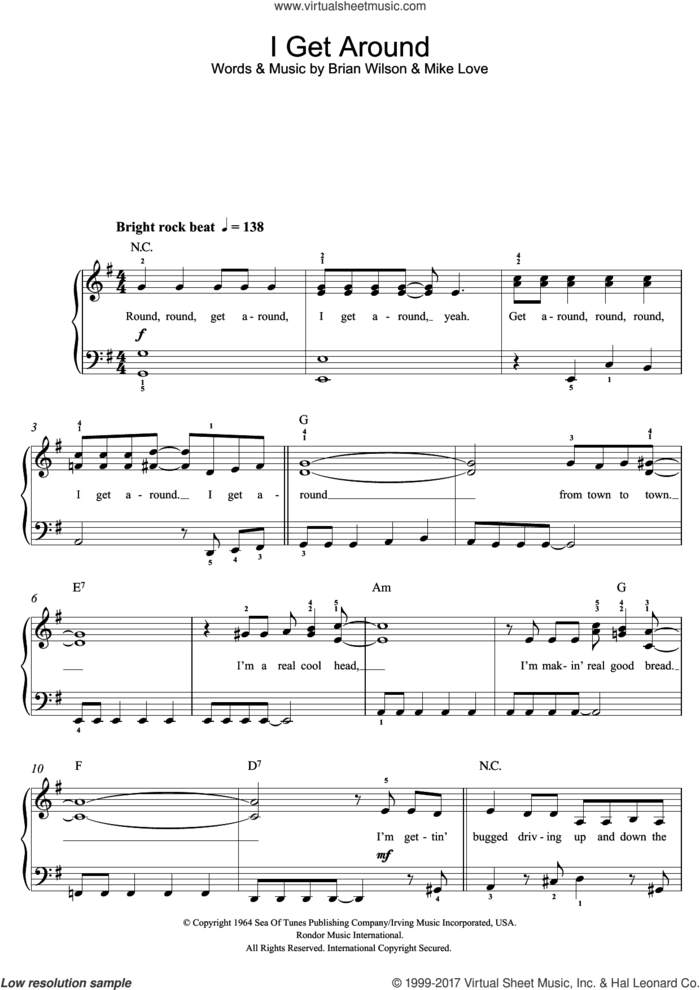 I Get Around sheet music for piano solo (beginners) by The Beach Boys, Brian Wilson and Mike Love, beginner piano (beginners)