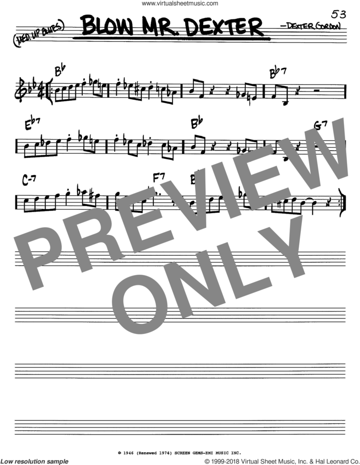 Blow Mr. Dexter sheet music for voice and other instruments (in C) by Dexter Gordon, intermediate skill level
