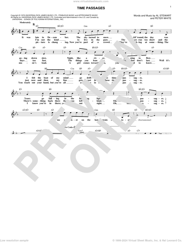 Time Passages sheet music for voice and other instruments (fake book) by Al Stewart and Peter White, intermediate skill level