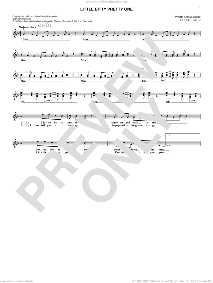 Little Bitty Pretty One sheet music for voice and other instruments (fake book) by Jackson 5, Thurston Harris and Robert Byrd, intermediate skill level