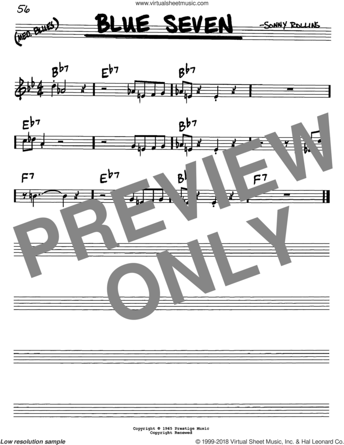 Blue Seven sheet music for voice and other instruments (in C) by Sonny Rollins, intermediate skill level