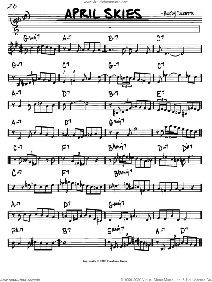 April Skies sheet music for voice and other instruments (in C) by Buddy Collette, intermediate skill level