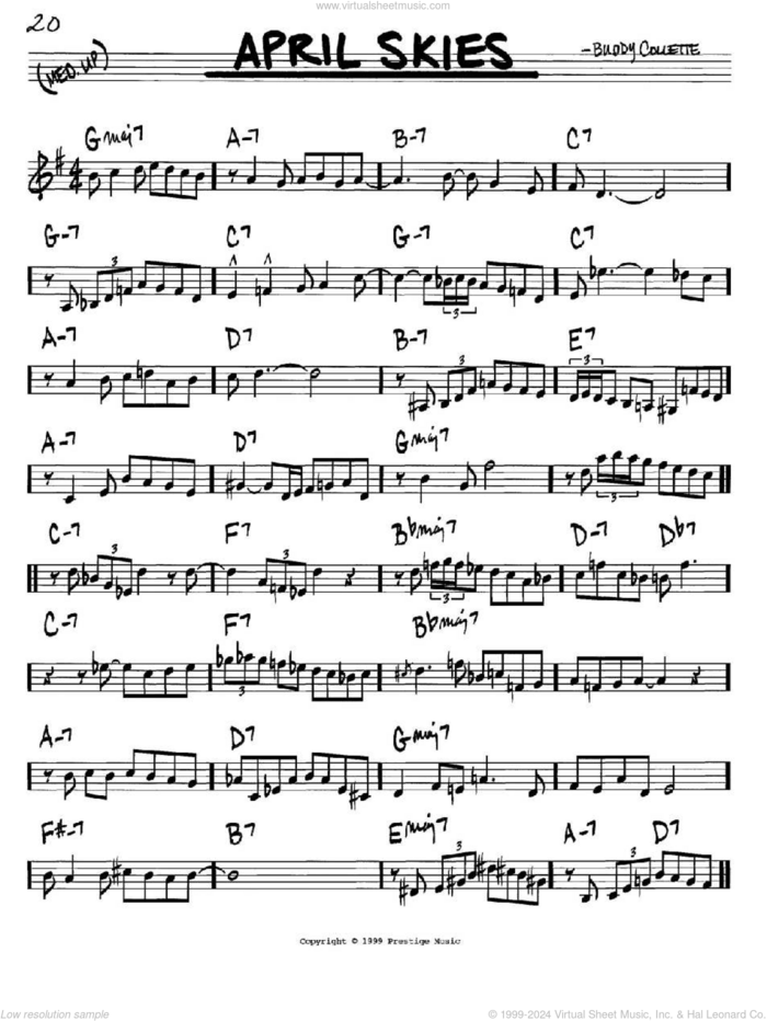 April Skies sheet music for voice and other instruments (in C) by Buddy Collette, intermediate skill level