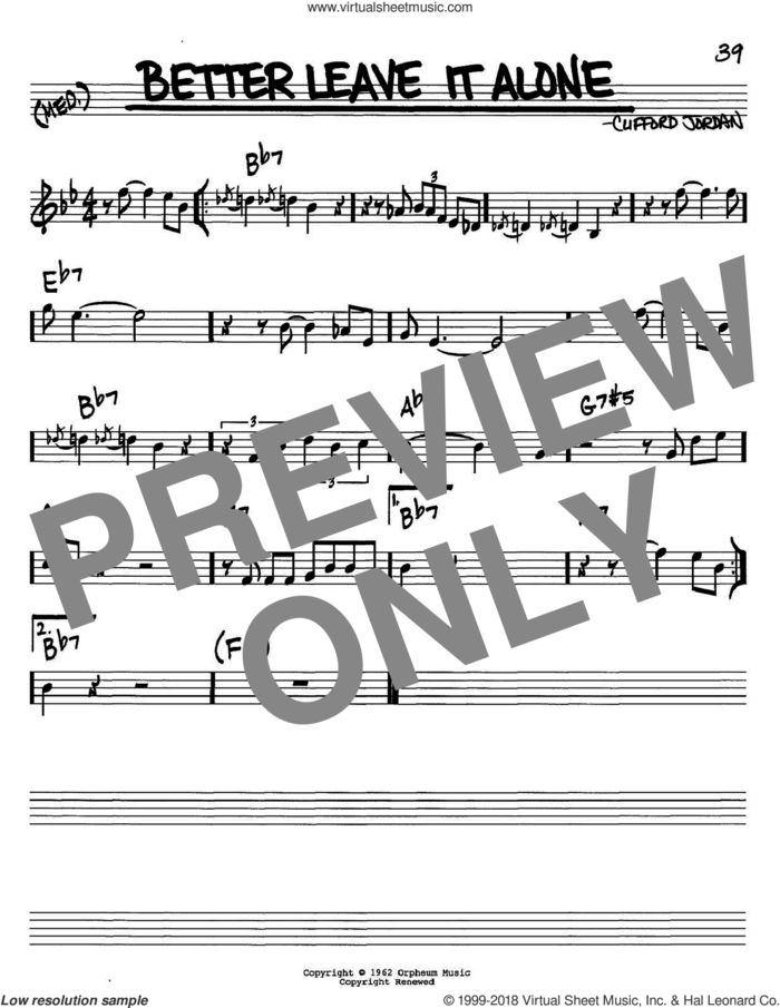 Better Leave It Alone sheet music for voice and other instruments (in C) by Clifford Jordan, intermediate skill level