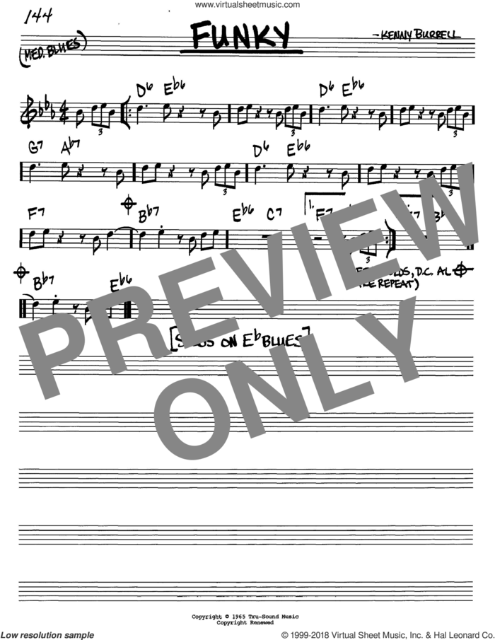 Funky sheet music for voice and other instruments (in C) by Kenny Burrell, intermediate skill level