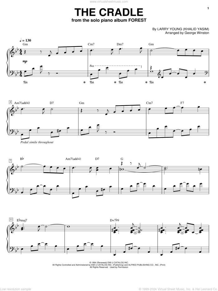 The Cradle sheet music for piano solo by George Winston and Larry Young, intermediate skill level