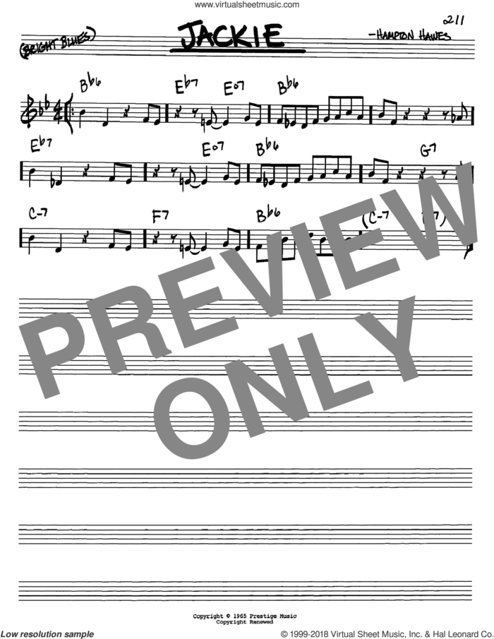 Jackie sheet music for voice and other instruments (in C) by Hampton Hawes, intermediate skill level