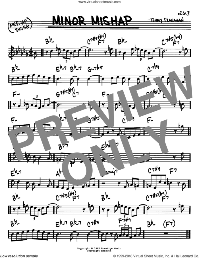 Minor Mishap sheet music for voice and other instruments (in C) by Tommy Flanagan, intermediate skill level
