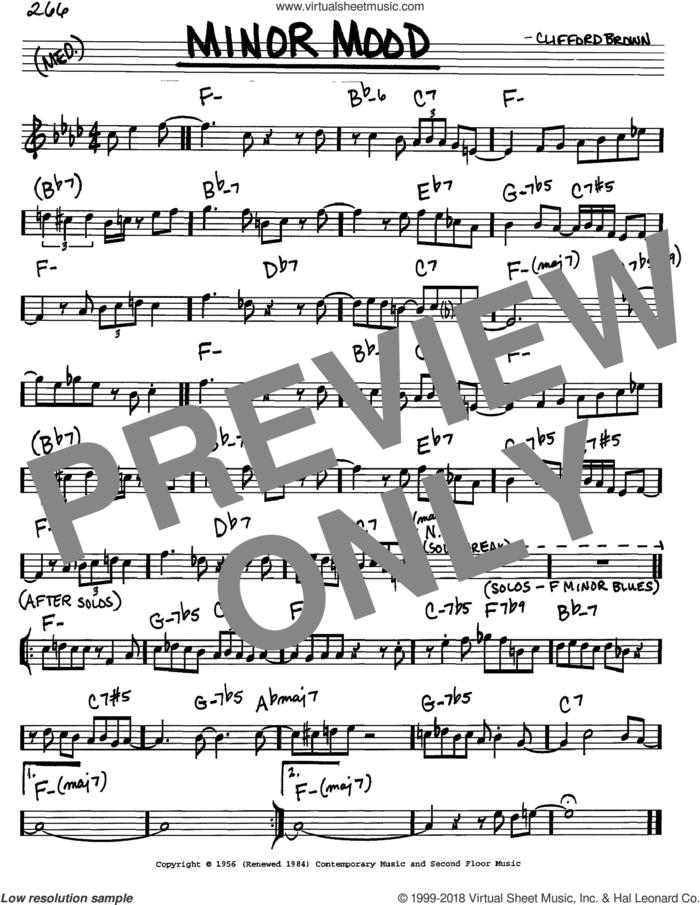 Minor Mood sheet music for voice and other instruments (in C) by Clifford Brown, intermediate skill level