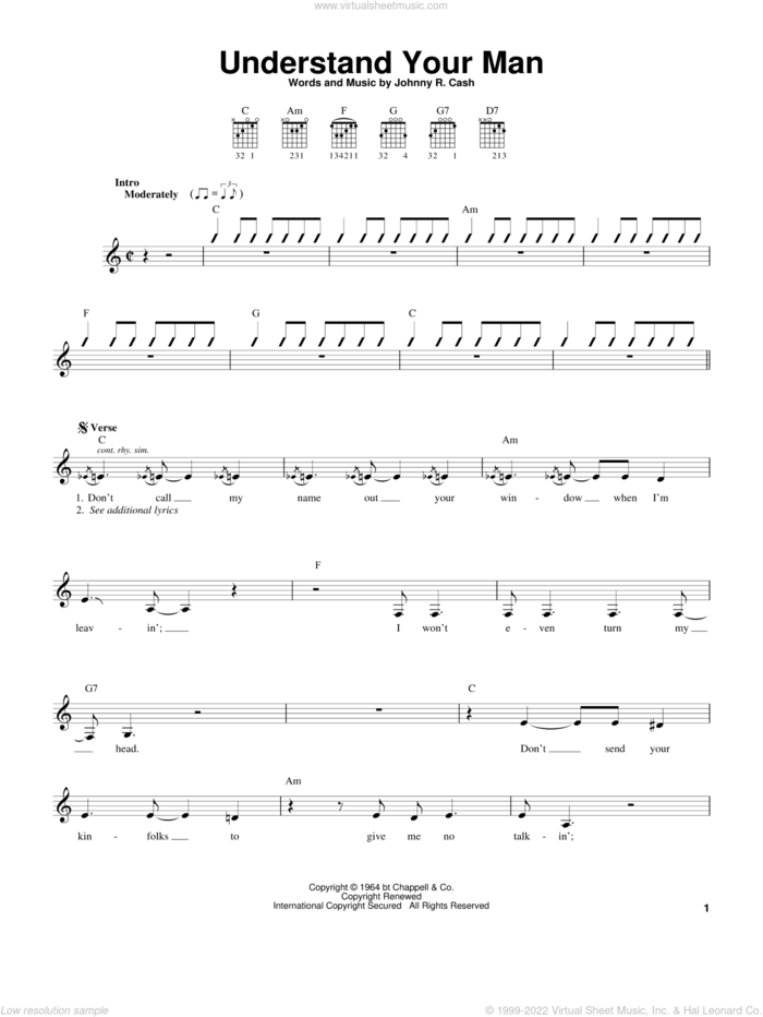 Understand Your Man sheet music for guitar solo (chords) by Johnny Cash, easy guitar (chords)