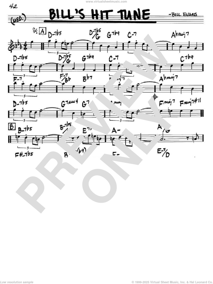 Bill's Hit Tune sheet music for voice and other instruments (in C) by Bill Evans, intermediate skill level