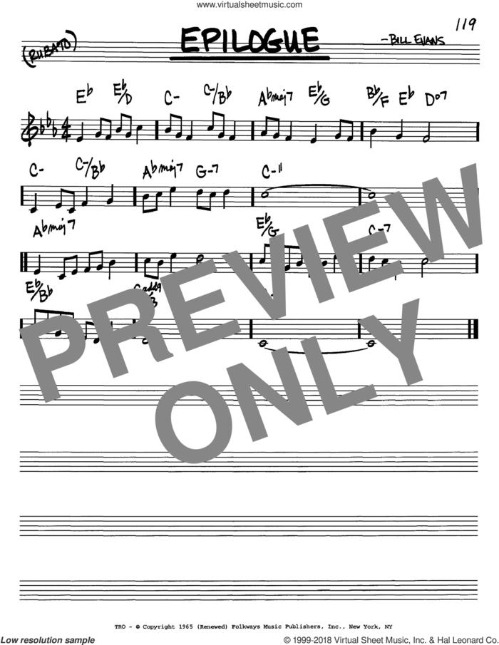 Epilogue sheet music for voice and other instruments (in C) by Bill Evans, intermediate skill level