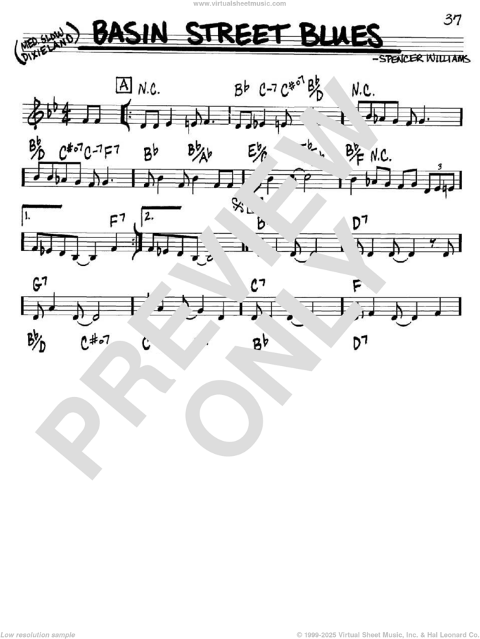 Basin Street Blues sheet music for voice and other instruments (in C) by Louis Armstrong and Spencer Williams, intermediate skill level