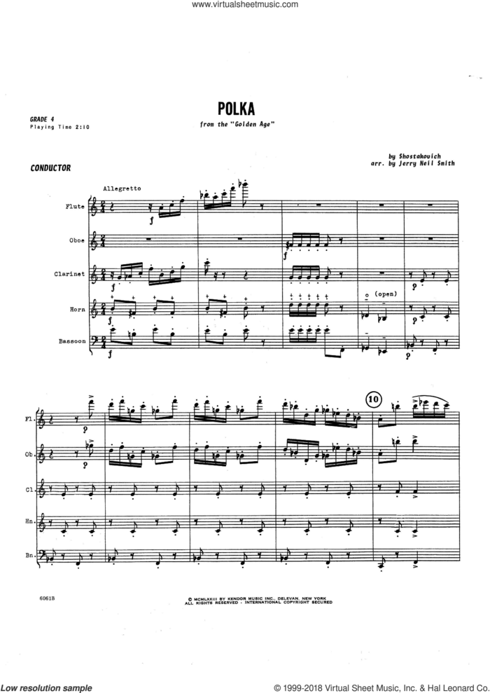 Polka (COMPLETE) sheet music for wind ensemble by Jerry Smith and Dmitri Shostakovich, intermediate skill level