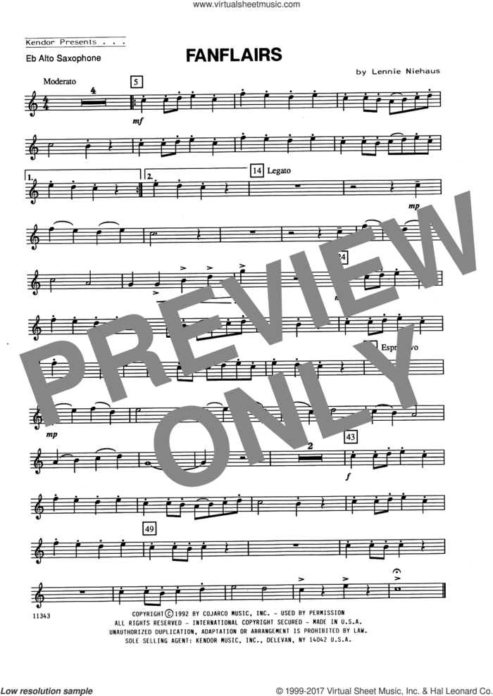 Fanflairs (complete set of parts) sheet music for alto saxophone and piano by Lennie Niehaus, classical score, intermediate skill level